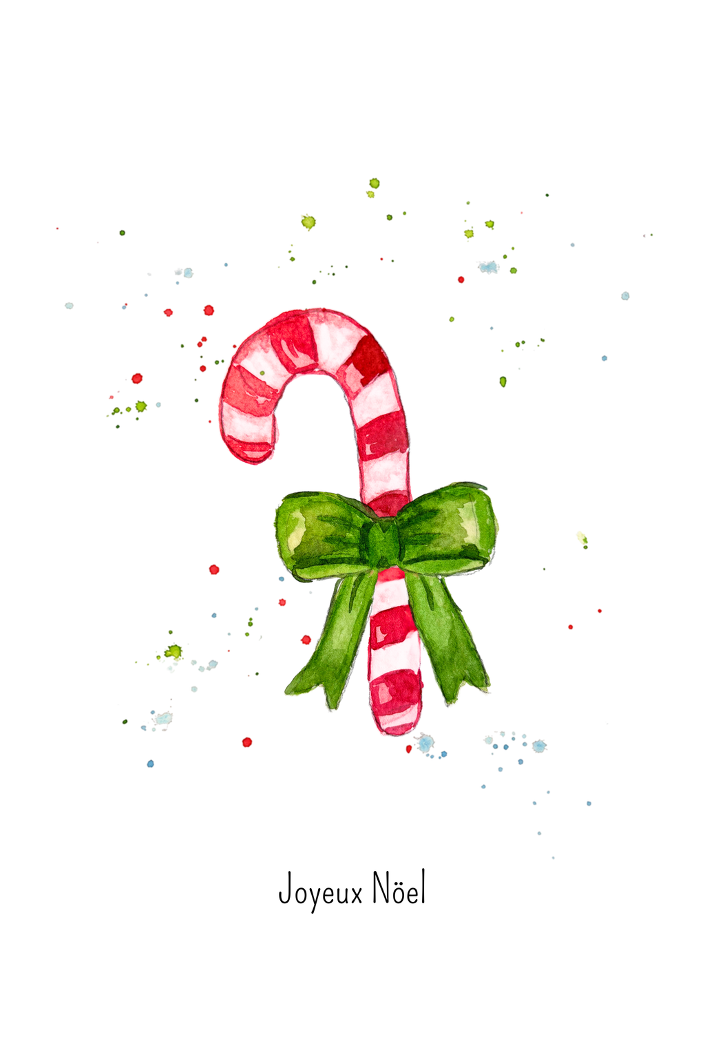 Carte de Noël Sucre d'Orge à l'Aquarelle avec Enveloppe Kraft | Candy Cane Christmas Watercolor Postcard | Papeterie Artisanale