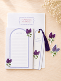 Set de papeterie lilas fait main | Floral Lilacs Stationery Set | Bloc-notes & marque-page stickers