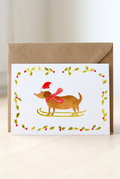 Carte de Noël Chien Teckel à l'Aquarelle avec Enveloppe Kraft | Dachshund Christmas Card | Cute Holiday Postcard | Papeterie Artisanale
