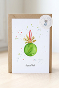 Carte de Noël Boule de Noël Verte à l'Aquarelle avec Enveloppe Kraft | Green Christmas Ornament Watercolor Card | Papeterie Artisanale